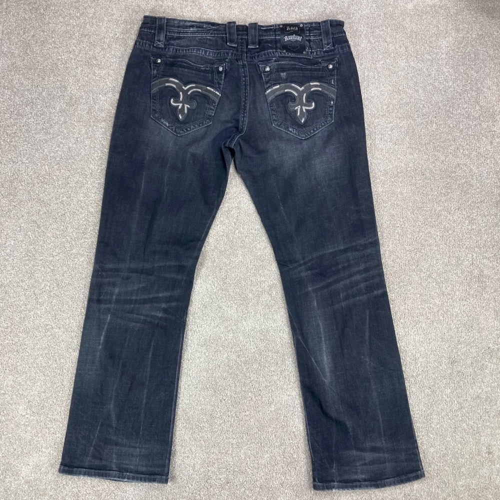 Rock Revival Nathan Straight Jeans Men 40x32 Black Distressed Stretch Y2K Denim